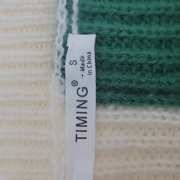 TIMING Cream and Green Striped Sweater Size Small - Picture 5 of 7
